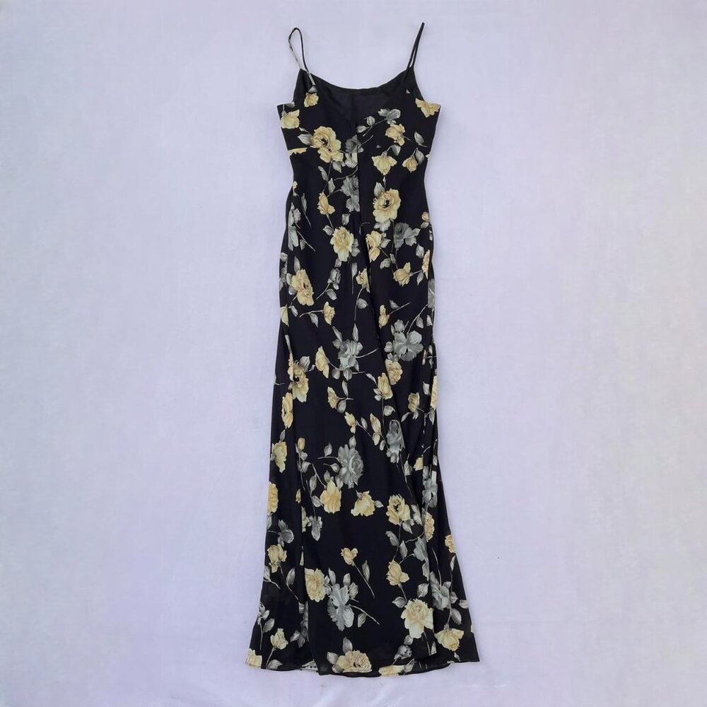 Vintage 90s Gunne Sax Jessica McClintock Black and Yellow Floral Maxi Dress 5/6 - Picture 2 of 8